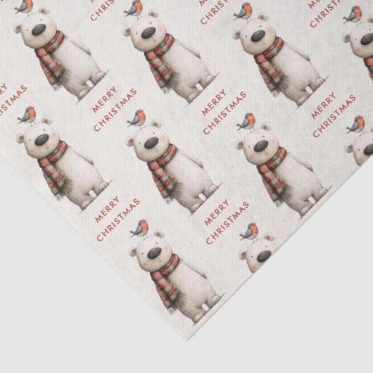 Polar Bear Robin Pattern Cream Merry Christmas 薄葉紙 (詳細)