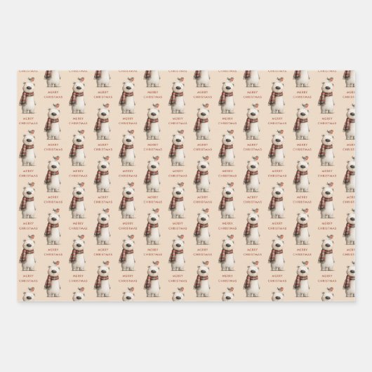 Polar Bear Robin Pattern White and cream Christmas ラッピングペーパーシート (正面3)