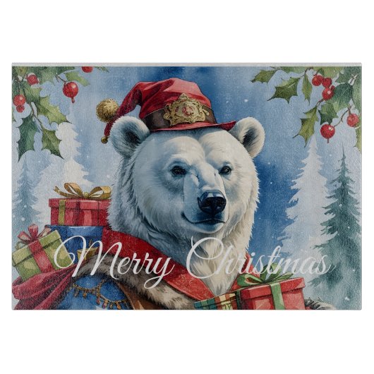 Polar Bear Santa Christmas Design カッティングボード (正面)
