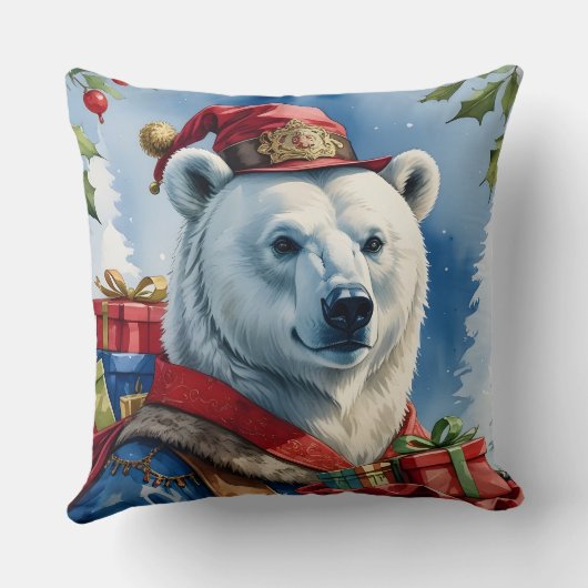 Polar Bear Santa Christmas Design クッション (裏面)