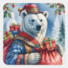 Polar Bear Santa Christmas Design スクエアシール