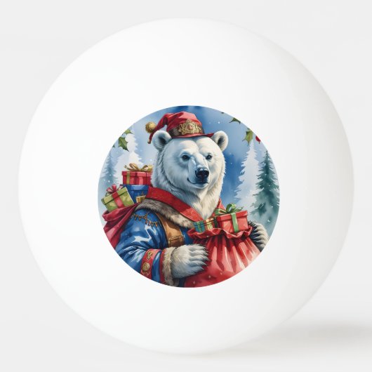 Polar Bear Santa Christmas Design 卓球ボール (正面)