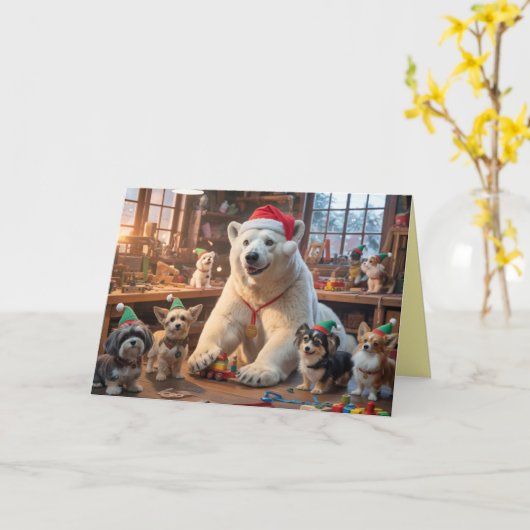Polar Bear Santa Workshop Card カード (黄色い花)