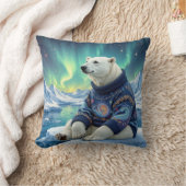 Polar Bear Sitting Under Northern Lights クッション (ブランケット)