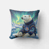 Polar Bear Sitting Under Northern Lights クッション (正面)