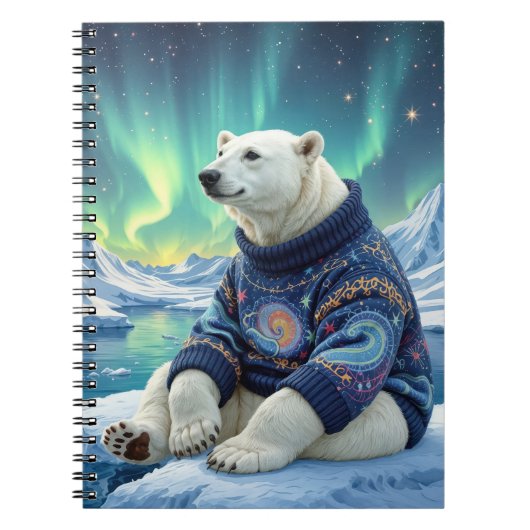 Polar Bear Sitting Under Northern Lights ノートブック (正面)