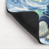 Polar Bear Sitting Under Northern Lights マウスパッド (コーナー)