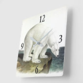 Polar Bear (Ursus Maritimus)、Audubon's Quadrupeds スクエア壁時計 (傾斜)