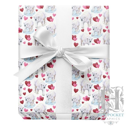 Polar Bear Valentine Gift Wrapping Paper - White ラッピングペーパー