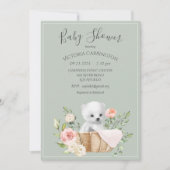 Polar Bear Watercolor Sage Green Baby Shower 招待状 (正面)