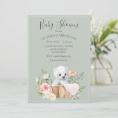 Polar Bear Watercolor Sage Green Baby Shower 招待状 (スタンド正面)