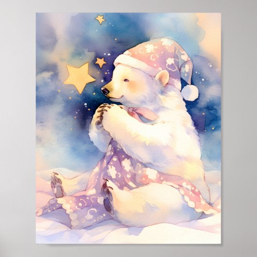 Polar Bear Whimsical Watercolor Nursery Poster ポスター (正面)