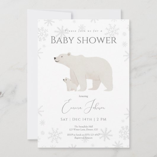Polar Bear Winter Baby Shower Invitation | Gender  サンキューカード (正面)