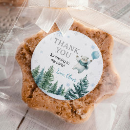 Polar Bear Winter Birthday Classic Round Stickers ラウンドシール