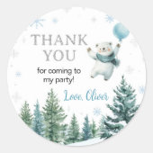 Polar Bear Winter Birthday Classic Round Stickers ラウンドシール (正面)