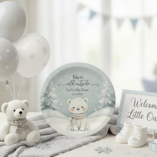 Polar Bear Winter Gender Neutral Snow Baby Shower ペーパープレート