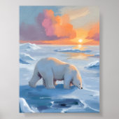 Polar Bear Winter Watercolor Animal Painting ポスター (正面)