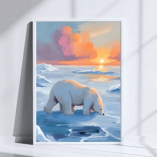Polar Bear Winter Watercolor Animal Painting ポスター