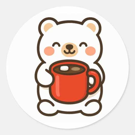 Polar Bear With Coffee – Cute Animal Sticker ラウンドシール (正面)