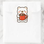 Polar Bear With Coffee – Cute Animal Sticker ラウンドシール (バッグ)