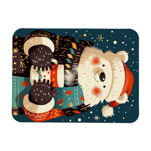 Polar Bear with Hot Chocolate Mug マグネット (横)