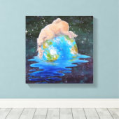 Polar Bears温暖化帆布 キャンバスプリント (インサイチュ (ウッドフロア))