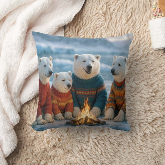 Polar Bears Around a Bonfire クッション (ブランケット)