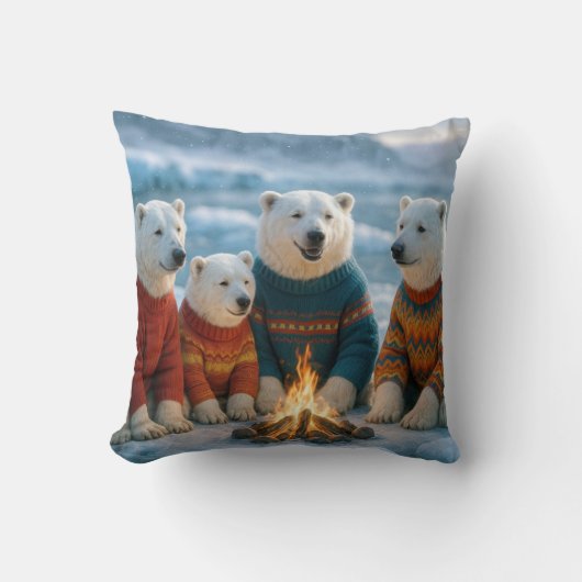 Polar Bears Around a Bonfire クッション (正面)