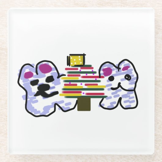 Polar bears Christmas  ガラスコースター (正面)