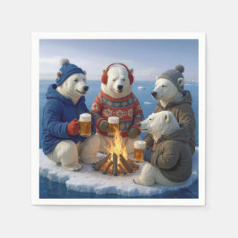 Polar Bears Drinking Around a Campfire  スタンダードカクテルナプキン