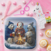 Polar Bears Drinking Around a Campfire  ペーパープレート (パーティー)