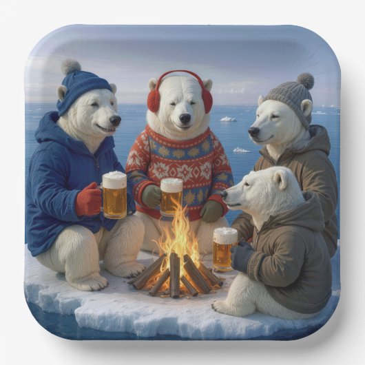 Polar Bears Drinking Around a Campfire  ペーパープレート (正面)
