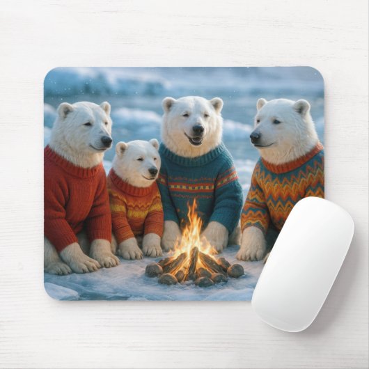 Polar Bears Gathering Around a Bonfire マウスパッド (マウス)