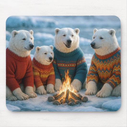 Polar Bears Gathering Around a Bonfire マウスパッド (正面)