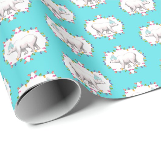 Polar Bears in Pom Pom Ski Hats Wrapping Paper ラッピングペーパー (ロールコーナー)