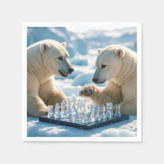 Polar Bears Playing Chess On a Glacier スタンダードカクテルナプキン (正面)