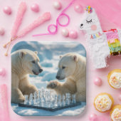 Polar Bears Playing Chess On a Glacier ペーパープレート (パーティー)