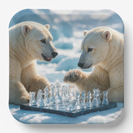 Polar Bears Playing Chess On a Glacier ペーパープレート (正面)