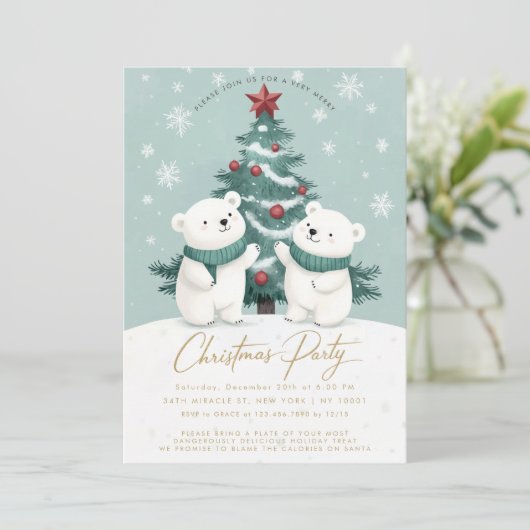 Polar Bears Snow Cute Christmas Party 招待状 (スタンド正面)