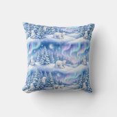 Polar Bears Winter Wonderland Aurora Moon Throw Pi クッション (正面)