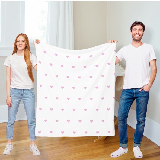 Polar blanket with pink hearts,  modern blanket  フリースブランケット