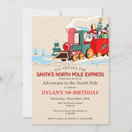 Polar Express Train Kids Birthday Party Adventure 招待状 (正面)