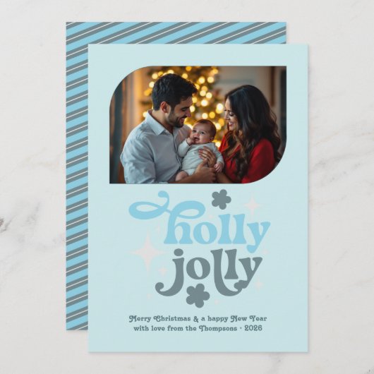 Polar Glow Modern Blue Christmas Photo シーズンカード (正面/裏面)