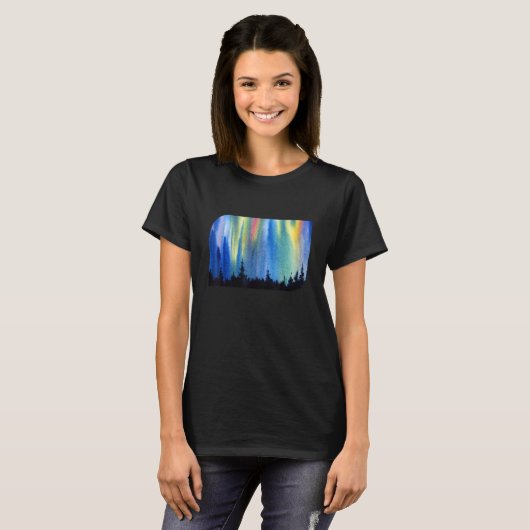 Polar Lights Aurora Borealis Forest Vacation Tシャツ (正面フル)