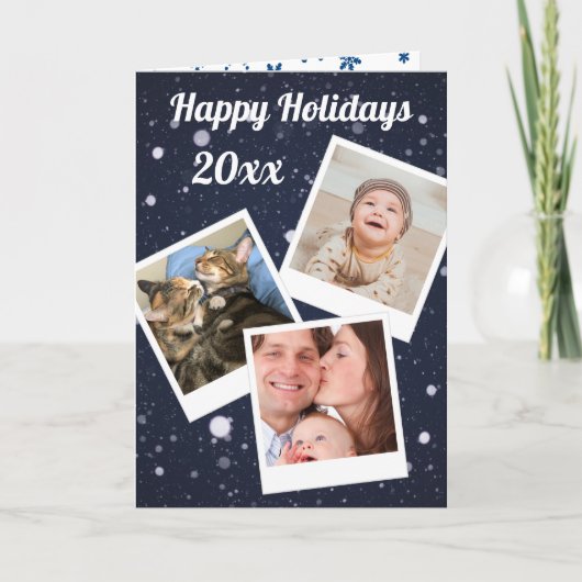 Polaroids Blue Snowflakesの3枚の写真 シーズンカード (正面)