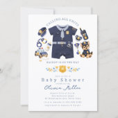 Police Baby Shower Invitation Blue Stripe 招待状 (正面)