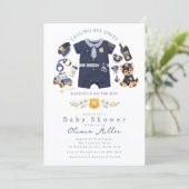 Police Baby Shower Invitation Blue Stripe 招待状 (スタンド正面)