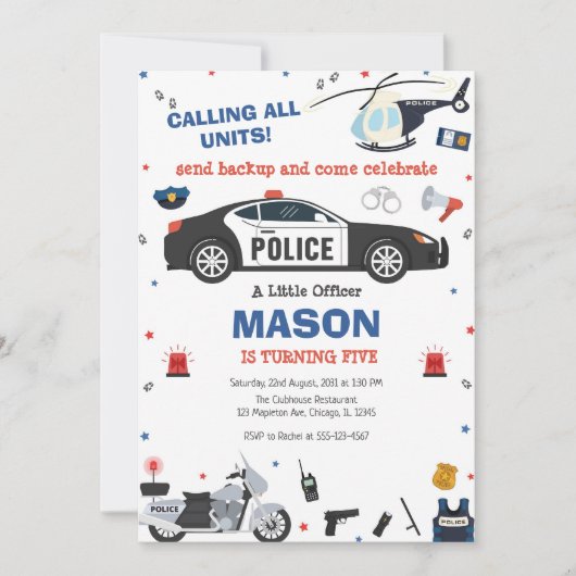 Police Birthday Invitation Police Officer Party 招待状 (正面)