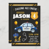 Police Black Invitation for Birthday Party Cops 招待状 (正面/裏面)