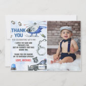 Police Boy 1st Birthdayパーティー写真 サンキューカード (正面)
